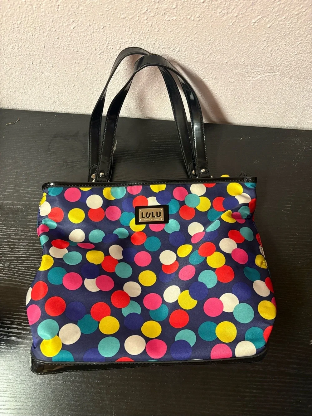 LULU by Lulu Guinness Confetti Dot Nylon Tote Shoulder Bag Navy
